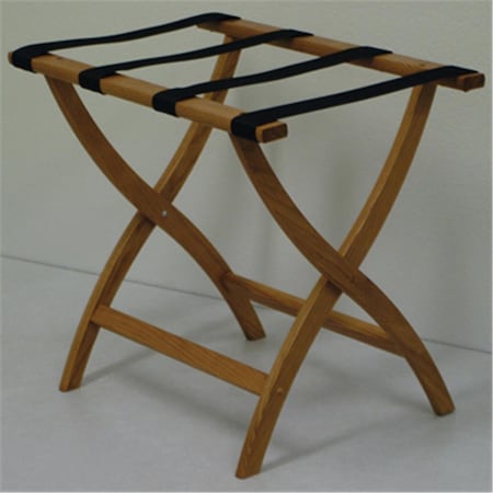Wooden Mallet Designer Curve Leg Luggage Rack in Medium Oak with Black Webbing - 3.5 in. LR2-MOBLK
